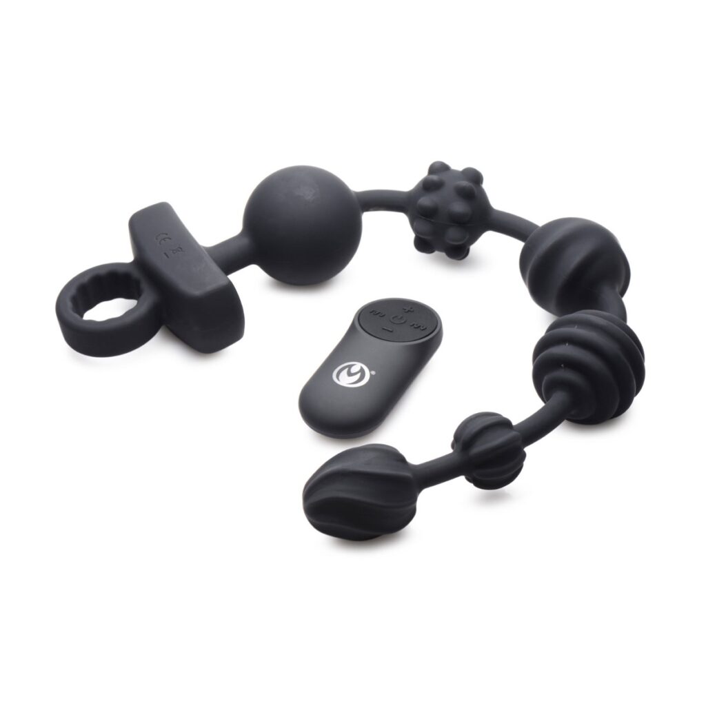 Master Series 10X Dark Rattler Black Vibrating Silicone Anal Beads with Remote